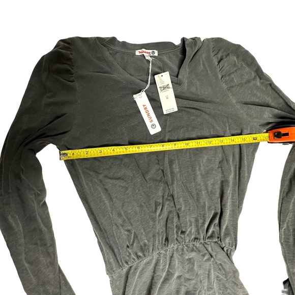 NWT Sundry for Anthropologie Shirred Puff Sleeve Dress in Carbon size m - Picture 13 of 16